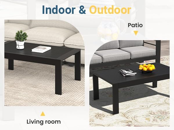 Wisteria Lane Outdoor Furniture Patio Coffee Table, Rectangle Outdoor Coffee Table, All-Weather Patio Metal Coffee Table for Balcony, Garden, Deck, Backyard, Black