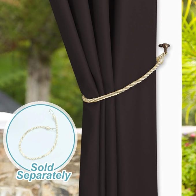 NICETOWN 2 Panels Brown Outdoor Curtains for Patio Waterproof 84 inches Long, Rustproof Grommet Blackout Indoor Outdoor Thermal Insulated Vertical Drapes for Gazebo & Deck, W52 x L84
