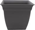 The HC Companies Eclipse Square Plastic Planter w/ Attached Saucer - Outdoor & Indoor Plant Pot with Drainage Holes - Lightweight, UV-Resistant Plastic Pots For Plants (8" Warm Gray, Pack of 1)