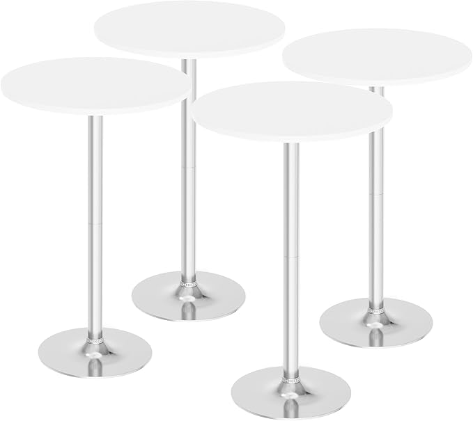 Flamaker Round Bistro Pub Table Modern Style Metal Base MDF Top Cocktail Bar Table Counter Bar Height for Pub, Dining Room, Party (4, White-Silver)
