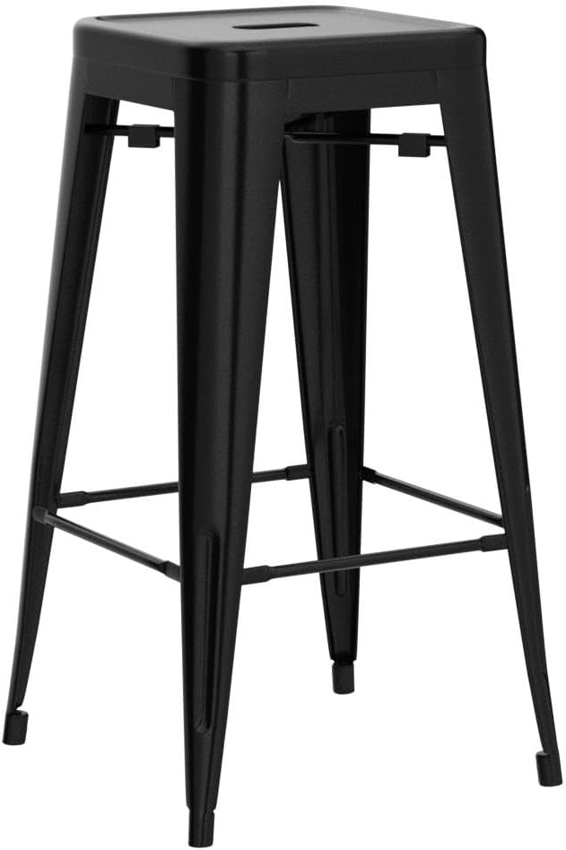 COSTWAY Bar Stools Set of 4, 30” Bar Height Metal Stools with Rubber Footpads & Handling Hole, X-Shaped Reinforced Design, Stackable Stools, for Kitchen, Dining Room, Pub (Black, 30‘’)