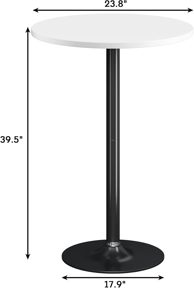Flamaker Round Bistro Pub Table Modern Style Metal Base MDF Top Cocktail Bar Table Counter Bar Height for Pub, Dining Room, Party (2, White-Black)