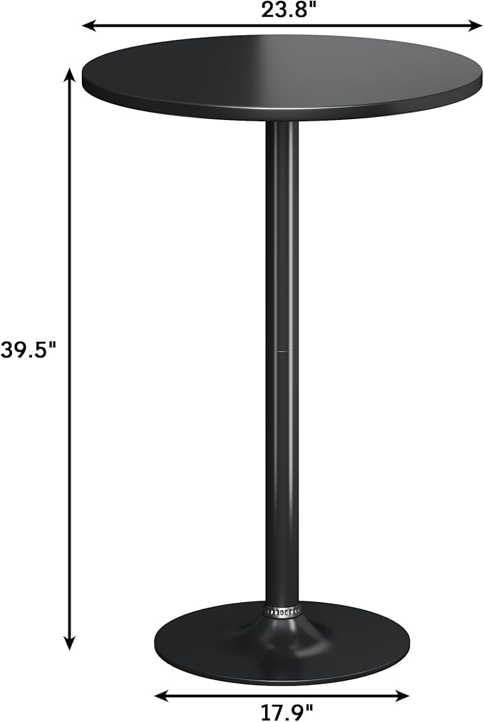 Flamaker Round Bistro Pub Table Modern Style Metal Base MDF Top Cocktail Bar Table Counter Bar Height for Pub, Dining Room, Party (4, Full Black)