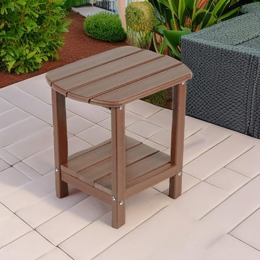 nalone Adirondack Side Table 16.5" Outdoor Side Table HDPE Plastic Double Adirondack End Table Small Table for Patio(Wood)
