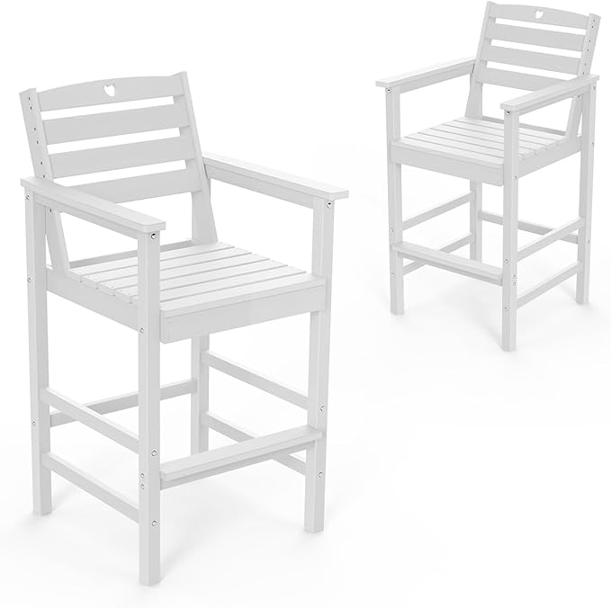 Patio Bar Table,Adirondack Chairs and Table 2 Pieces Set, Bar Height Chairs Set of 2, Outdoor Bar Stools Set,Weather-Resistant Outdoor Furniture for Deck, Balcony, Poolside Easy Assembly