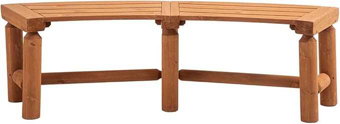 FORTUNO Outdoor Wooden Curved Backless Porch Bench Rustic Style Cedar/Fir Wood Log Fire Pit Bench for Patio Garden Deck and Backyard, 40"-54" W×13" D×16.5" H, Brown, 2 Packs