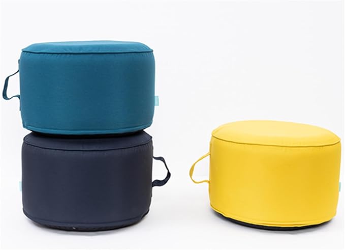 QILLOWAY Indoor/Outdoor Inflatable Stool,Round Ottoman,All Weather Foot Rest for Camping or Home,All Navy