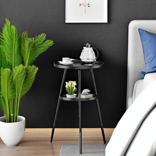 SYQ Round Metal Side Table Small End Table for Indoor Outdoor, Mid Century Modern Decor, Simple Circle Accent Table for Living Room Bedroom Bathroom Office All Matte Black