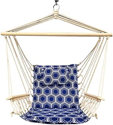 Hammock Chair Hanging Rope Swing, *12 Patterns, Quality Comfortable and Breathable Fabric - Indoor/Outdoor - Navy w/White Rings