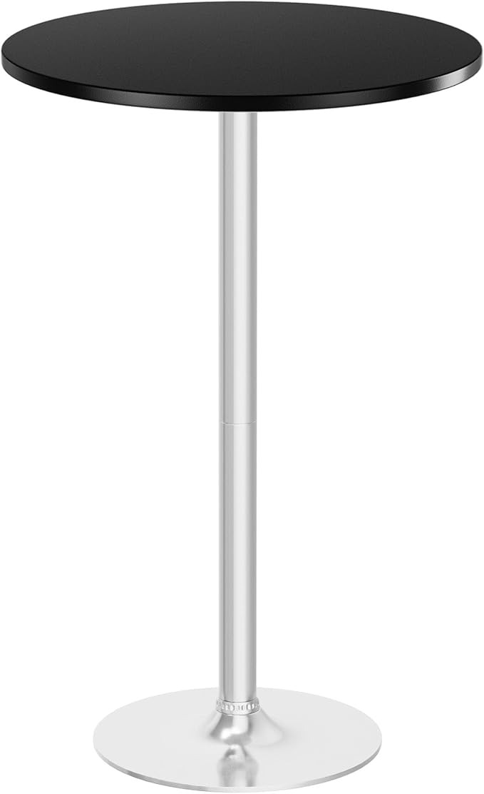 Flamaker Round Bistro Pub Table Modern Style Metal Base MDF Top Cocktail Bar Table Counter Bar Height for Pub, Dining Room, Party (1, Black-Silver)