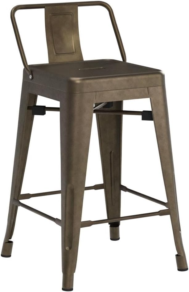 COSTWAY Metal Bar Stools Set of 4, with Removable Back, 24'' Counter Height Stools with Rubber Feet, Stylish and Modern Chairs, for Kitchen, Dining Rooms, and Side Bar (Gun, 24'')