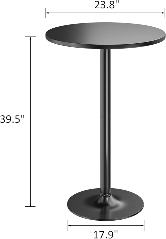 Furmax Bistro Pub Table 2 Pack Round Bar Height Cocktail Table Metal Base MDF Top Obsidian with Black Leg 23.8-Inch Top, 39.5-Inch Height (Black)