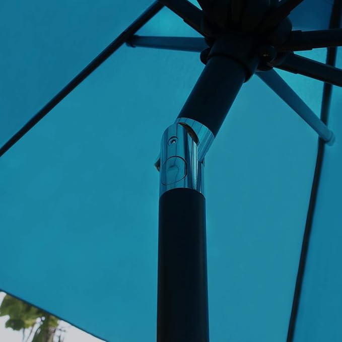 Sunnyglade 9' Solar LED Lighted Patio Umbrella with 8 Ribs/Tilt Adjustment and Crank Lift System (Teal Blue)