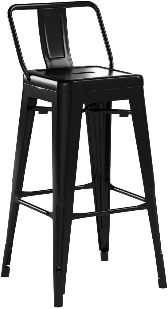 COSTWAY Metal Bar Stools Set of 4, with Removable Back, 30‘’ Bar Height with Rubber Feet, Stylish and Modern Chairs, for Kitchen, Dining Rooms, and Side Bar (Black, 30'')