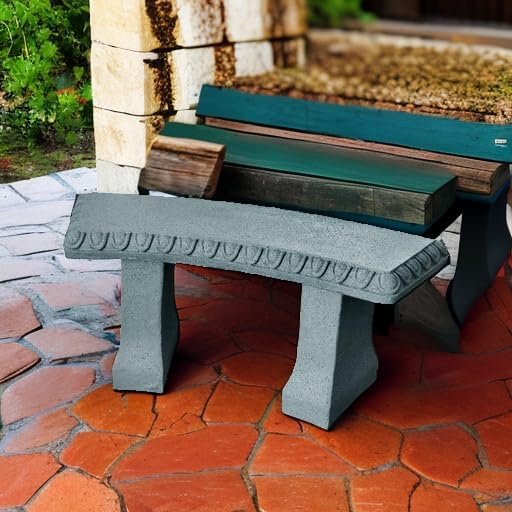 EMSCO Group Garden Bench Statue – Resin Construction with Natural Granite Look – Lightweight Decorative Indoor/Outdoor Bench – 12 Inch Height