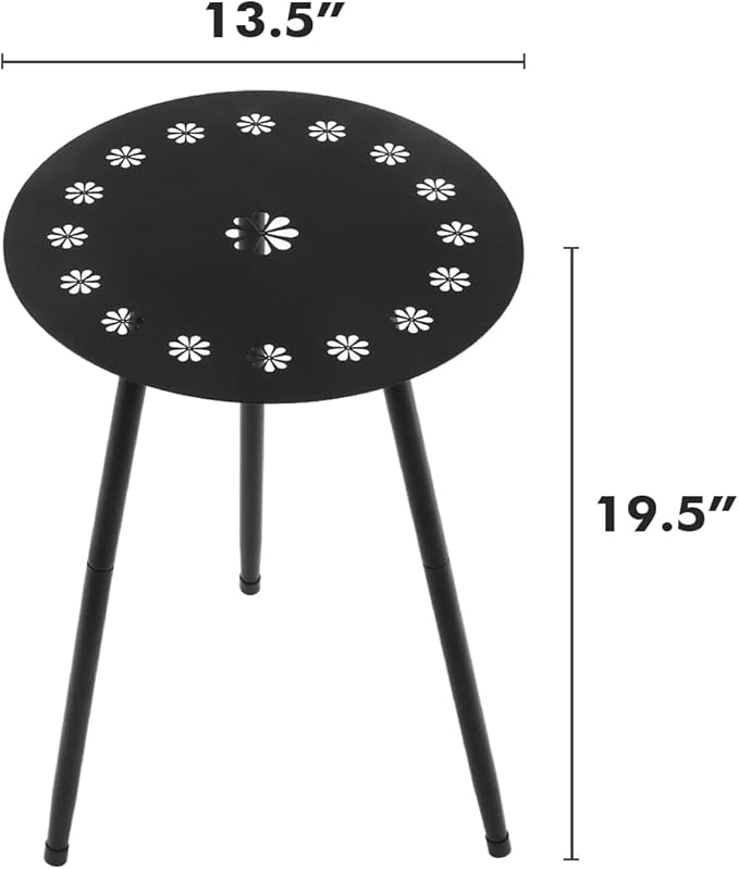 Outdoor Side Table Set of 2 Patio Round Tables for Outside Black End Tables Small Coffee Table End Table Modern Metal Porch Plant Stands for Balcony, Indoor, Bedroom, Living Room, Small Spaces