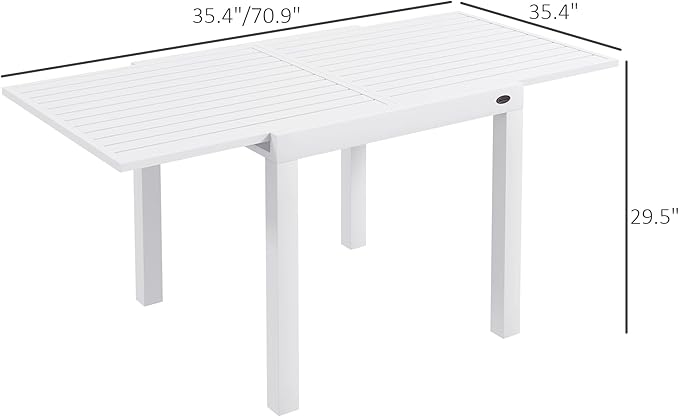Outsunny Expandable Patio Dining Table for 4-6, 35.5" -70.75" Aluminum Extendable Outdoor Dining Table, Square/Rectangular Patio Table for Garden, Backyard, Poolside, Deck, White