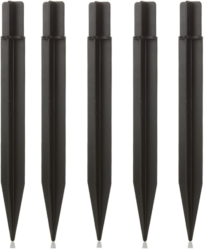 8.25" Reinforced ABS Plastic Solar Ground Spikes - Durable Solar Light Replacement Stakes for Garden, Pathway, Deck, Camping, Christmas Lights (Fits 0.83" Inside Diameter) (Black-5PACK)