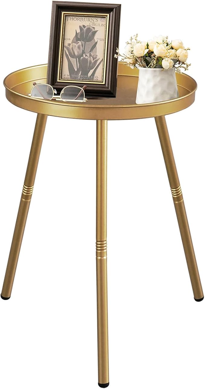 AOJEZOR Side Table: End Table for Any Room - Small Side Tables for Small Spaces Pure Golden with 3 Legged