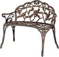 38.5" Outdoor Garden Bench, Patio Furniture Cast Aluminum Outdoor Bench with Rose Backrest, Weather Proof Patio Park Chair with Antique Style for Park, Porch, Pool, Backyard