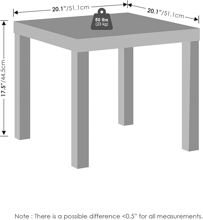 Furinno Classic Coffee Table, Square Modern Coffee Table with Triple Thick Tabletop, Simple Side Table with 4 Legs, for Living Room, Bedroom, Home Office, White