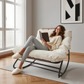 Patio Outdoor Rocking Chair,Oversized Papasan Rocking Chair with Cushion,Lounge Chair Outdoor/Indoor,Supports 450 Lbs,Comfy Chair for Garden/Lawn/Brown/Bedroom/Living Room,White