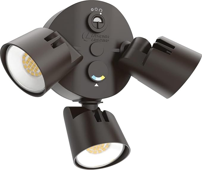Lithonia Lighting HomeGuard 3-Light LED Outdoor Flood Lights, Outdoor LED Lights, Dusk to Dawn Sensor, Adjustable Lumens, Selectable Color, Round Heads, Dark Bronze (HGX LED 3RH ALO SWW2 120 PE DDB)