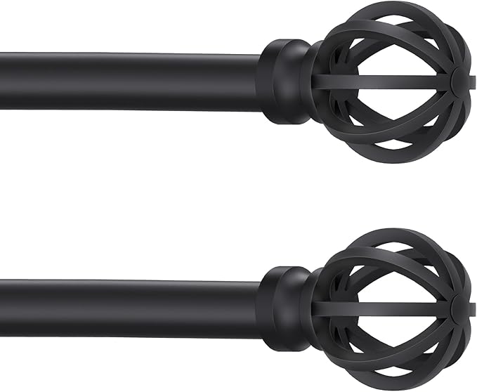 Curtain Rods for Windows 48 to 84, 2 Pack 5/8 Inch Black Heavy Duty Metal Curtain Rods Set - Rustic Decorative Drapery Rods with Brackets for Farmhouse, Bedroom