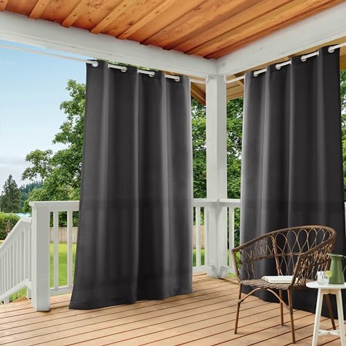 TOWN & COUNTRY BASICS Cabana Solid Heavyweight Indoor Outdoor Curtains, Light Filtering Opacity with Grommet Top, Water Repellent, 2-Pack Set, 54"x96", Charcoal (Pack of 6)