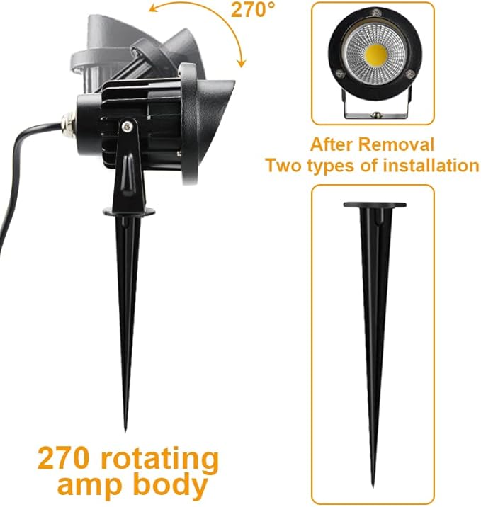 Romwish 120V LED Landscape Lights, 10W 120V Outdoor Landscape Lighting with Ground Spike, 3000K Warm White, IP65 Waterproof Outdoor Spotlight for Lawn, Garden, Yard, Flag Light (Pack of 6)