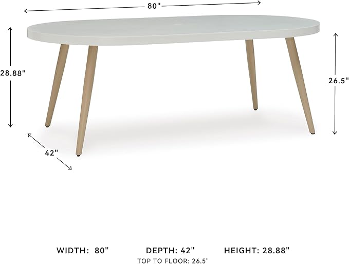 Signature Design by Ashley Seton Creek Casual Aluminum Outdoor Dining Table with Umbrella Hole and Cover Cap, White & Light Brown