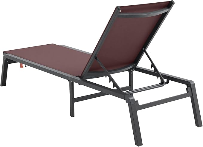 VEVOR Chaise Lounge Chair Outdoor, Aluminum Patio Lounge Chairs with Adjustable 5-Position, Folding Pool Chair Recliner and Full Flat Tanning Chairs for Patio, Beach, Pool, Brown