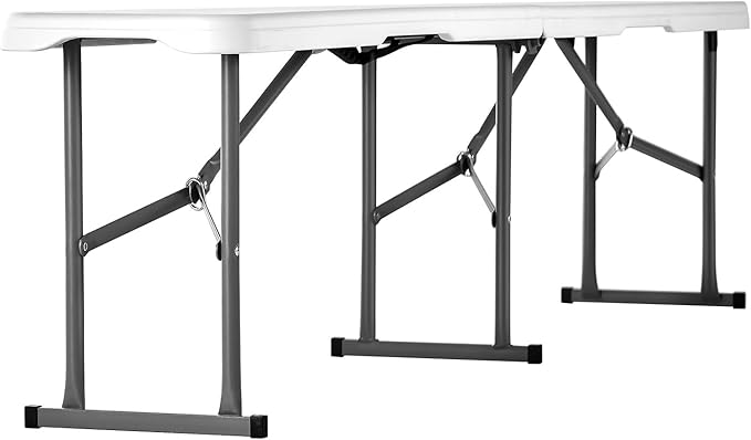 VEVOR Plastic Folding Bench, 6ft Portable Folding Bench, Smooth High Density Polyethylene Waterproof Outdoor Bench, Picnic Camping Table with Handle for Garden Soccer Playtime, White (1 Pack)