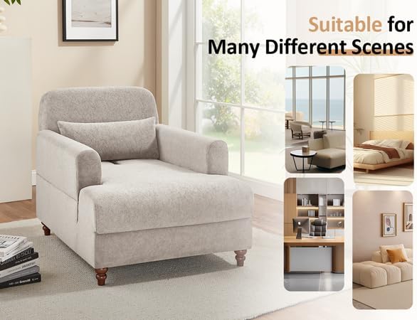 Oversized Chaise Lounge Chair Set of 2, Cloud Fluffy Chaise Sofa Recliner with Adjustable Backrest, Comfy Upholstered Sleeper Couch Bed, Modern Deep Seat Reading Armchair for Living Room, Bedroom