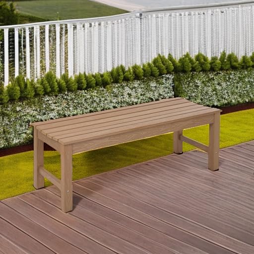Stoog Outdoor Bench, 2-Person Patio Backless Bench with 800 lbs Weight Capacity, All-Weather HIPS Garden Bench, Enteyway Bench, Never Rot or Fade, Teak
