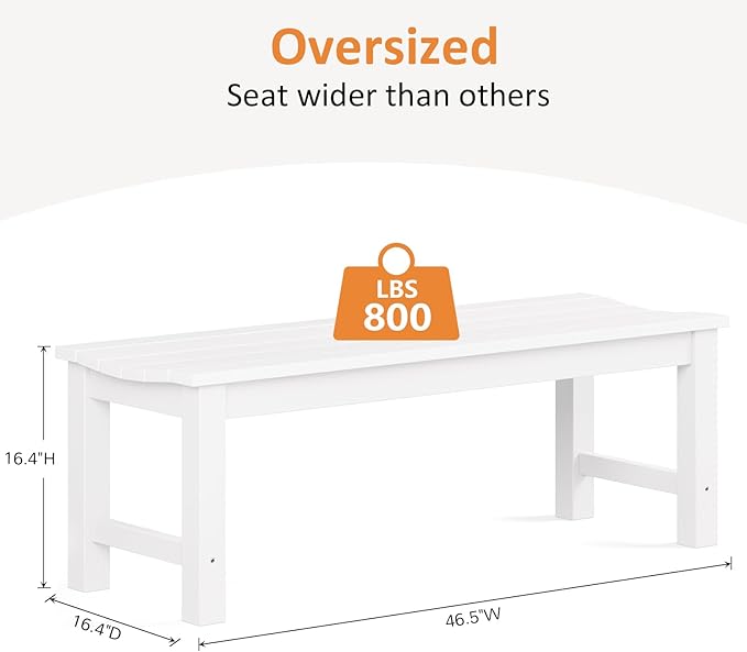 Outdoor Bench Set of 2, 2-Person Patio Backless Benches, HIPS Weatherproof Garden Bench That Never Rot and Fade, Suit for Backyard, Church, Patio, Deck and Entryway (White)