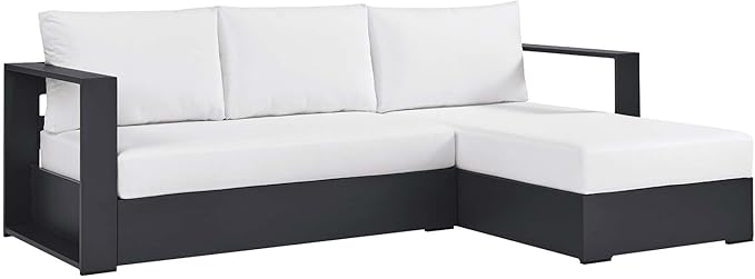 Modway Tahoe Modular Aluminum 2-Piece Outdoor Patio Furniture Gray White, Right-Facing Sectional Sofa Set with Weather-Resistant Cushions, Ideal for Deck, Backyard, Poolside