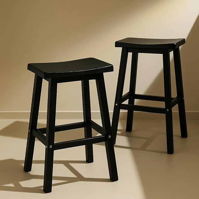 Outdoor Bar Stools Set of 2, Modern Durable Resin Bar Chairs with Footrest, All-Weather Barstools for Patio, Balcony, or Kitchen Counter（24''）