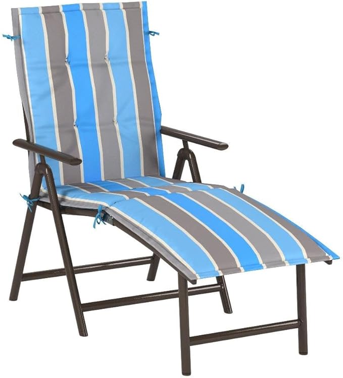Kozyard Cozy Aluminum Reclining Lounge Chair for Beach, Yard, Pool, Deck, Patio - Outdoor Chaise Lounge with Drink Holder Weather Free Adjustable Assemble-Free Blue Strip Cushion