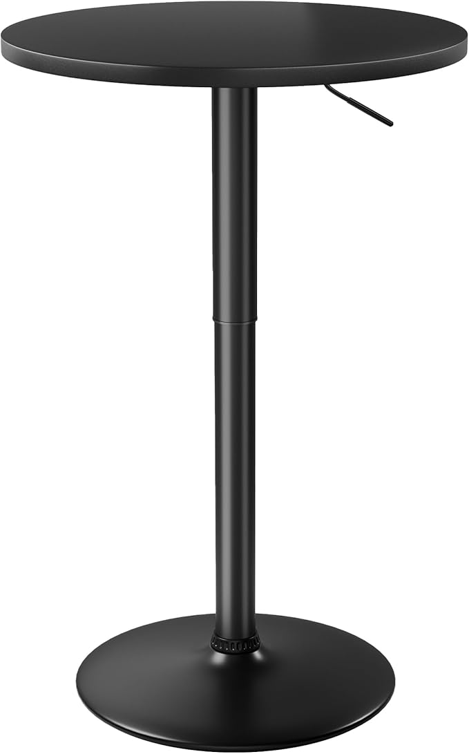 Flamaker Round Bistro Pub Table 23.6 Inch Height Adjustable 360° Swivel Bar Table Metal Base for Pub, Dining Room, Party (1, Full Black)