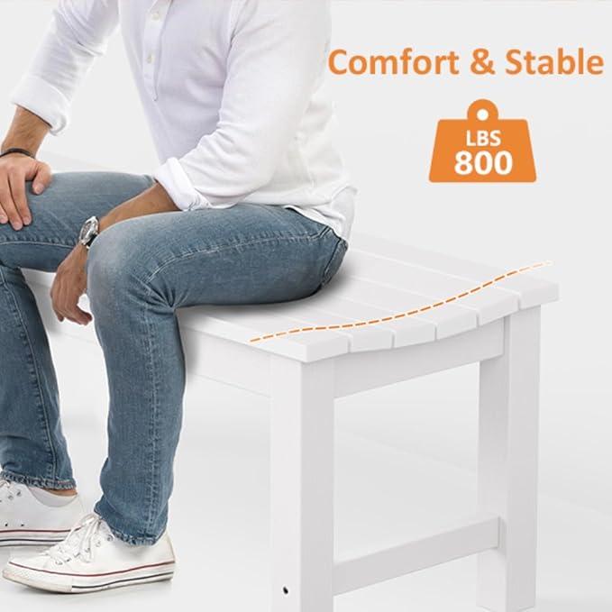 Outdoor Bench, 2-Person Patio Backless Bench Holds up to 800lbs, Weatherproof Garden Bench That Never Rot and Fade, Suit for Backyard, Porch, Patio, Deck and Entryway (White)