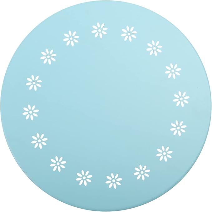 danpinera Outdoor Side Tables with Flower Cut Outs, Weather Resistant Steel Patio Side Table, Small Round Outdoor End Table Metal Side Table for Patio Yard Balcony Garden Blue