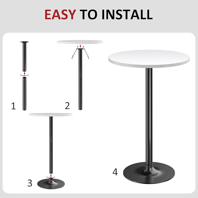 Furmax Bistro Pub Table Round Bar Height Cocktail Table for Home Bar, Small Round Bar Tables for Party, Dining Room, Living Room and Wedding, Metal Base MDF Top Obsidian, 40.6 Inch Height (1, White-1)