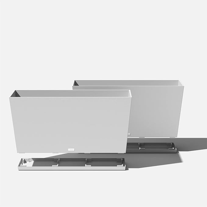 Veradek Midori Long Trough Planter (White, 39 inch - 2 Pack with 2 Saucer Trays)