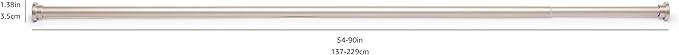 Amazon Basics No Drill Adjustable Indoor Outdoor Tension Curtain Rod, 54-90" Length, Nickel