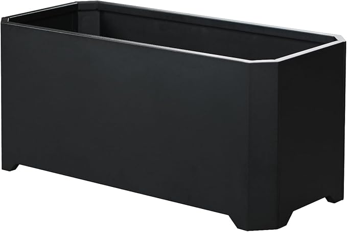 Steel Planter Box-32"x15"x15"-Rectangular Planters for Outdoor Plants, Black Matel Planter Box Raised Support Feet for Patio, Deck, Garden, Yard, Drain Holes, Easy Assembly