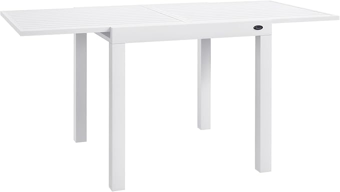 Outsunny Expandable Patio Dining Table for 4-6, 35.5" -70.75" Aluminum Extendable Outdoor Dining Table, Square/Rectangular Patio Table for Garden, Backyard, Poolside, Deck, White