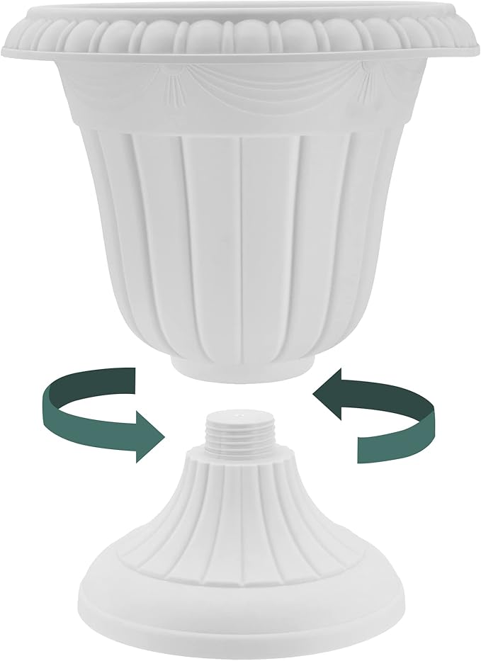 Arcadia Garden Products PL00BK Classic Traditional Plastic Urn Planter, 16” x 18”, Black