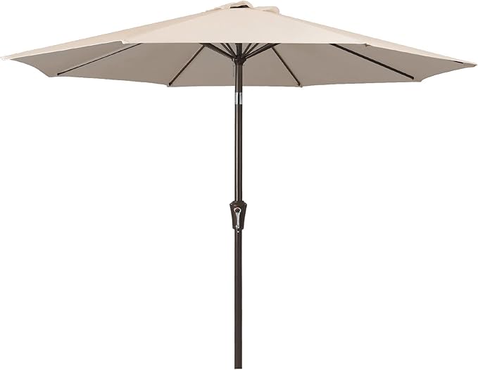 JEAREY 9FT Outdoor Patio Umbrella Market Umbrella with Push Button Tilt and Crank, Outdoor Table Umbrellas 8 Sturdy Ribs UV Protection Waterproof for Garden, Deck, Backyard, Pool (Cream Beige)