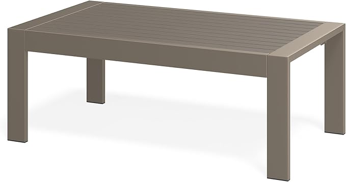 Wisteria Lane Outdoor Furniture Patio Coffee Table, Ourdoor Rectangle Coffee Table, All-Weather Outdoor Metal Coffee Table for Balcony, Garden, Deck, Backyard, Khaki